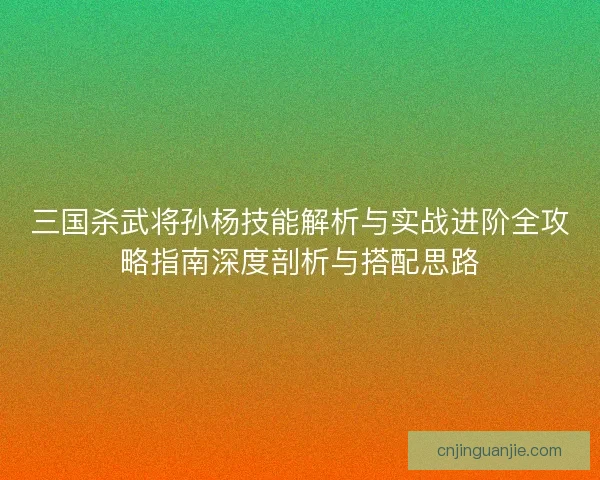 三国杀武将孙杨技能解析与实战进阶全攻略指南深度剖析与搭配思路
