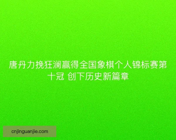 唐丹力挽狂澜赢得全国象棋个人锦标赛第十冠 创下历史新篇章